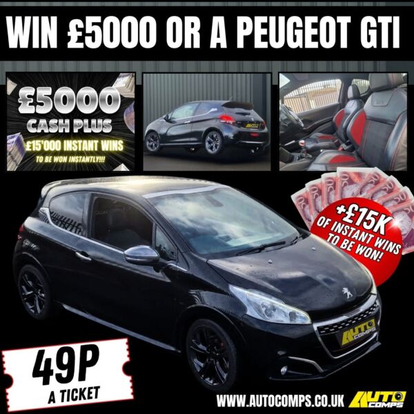 £5000 or a Peugeot GTI plus £15,000 of instant wins + free spinning wheel to win back between 10-25% back in site credit