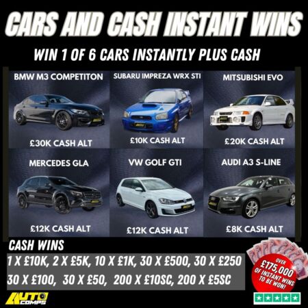Cars & Cash instant wins, Win 1 of 6 Cars instantly plus huge Cash amounts